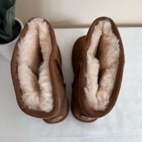 New BearPaw Elle Cognac Suede Sheep Skin Wool Mid Height Boots Women’s 8 - Picture 11 of 15